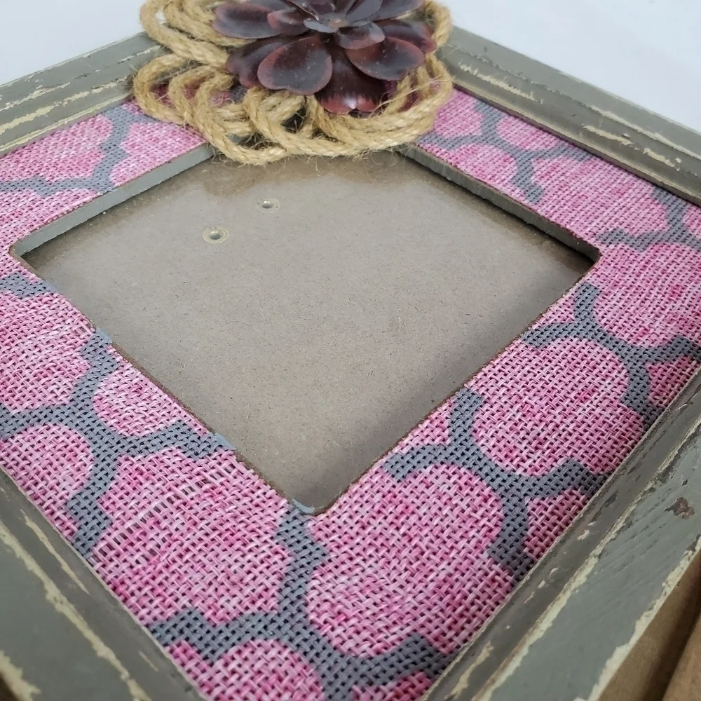 Lot of 2 floral decor wood BoHo photo frames rustic Natural Whimsicle